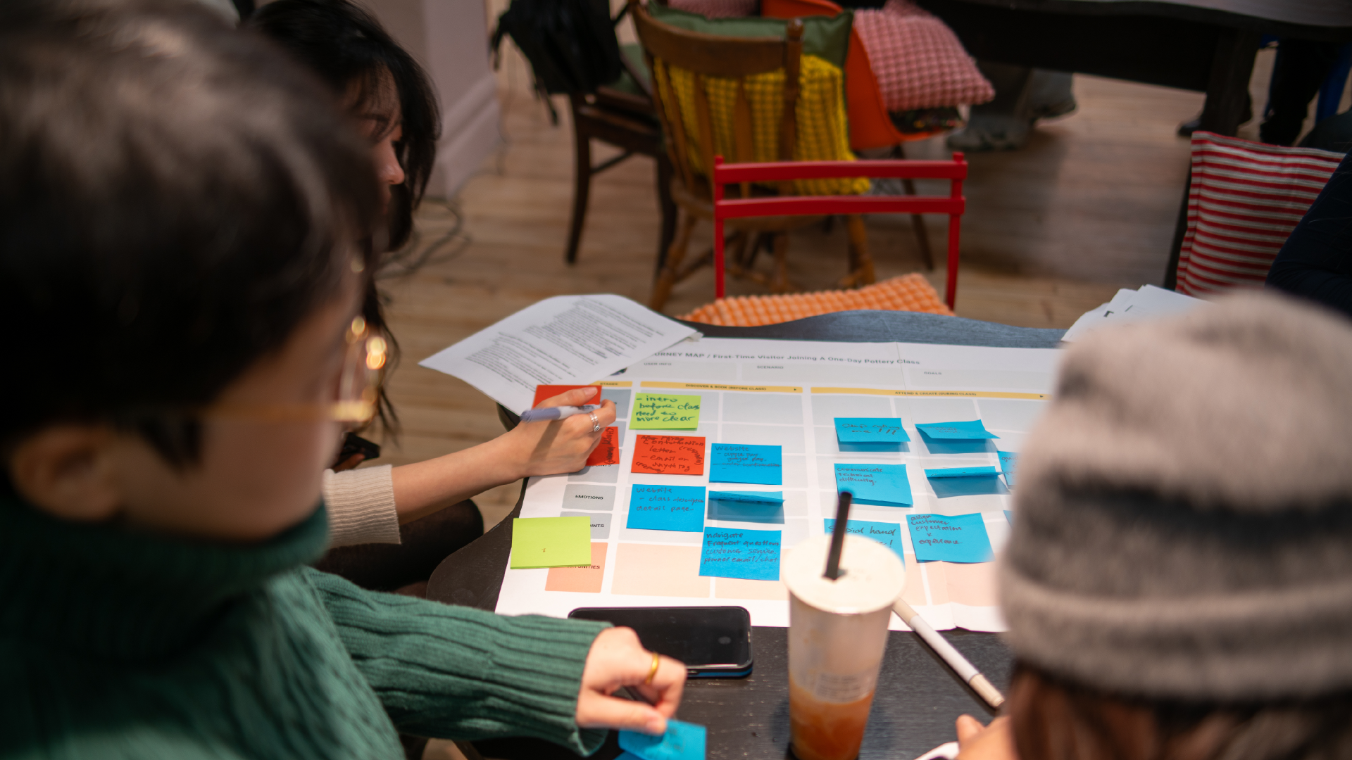 Co-design workshop with sticky notes and affinity mapping